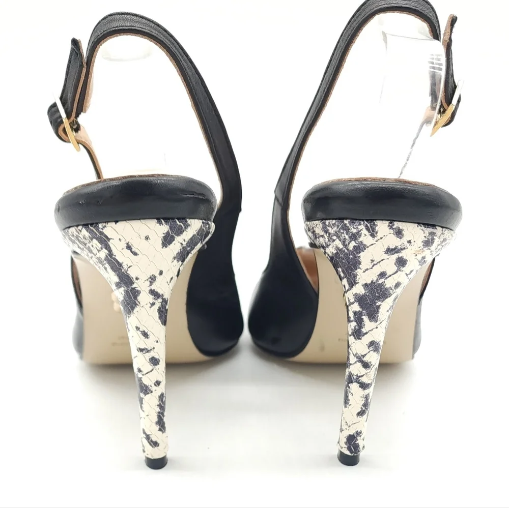 $295 Beautiisoles Michelle Black Leather Pointed Toe Slingback Pumps Size 9